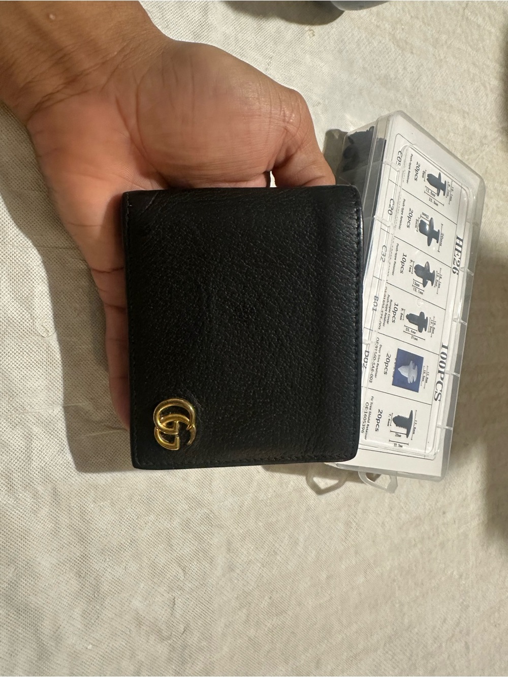 Gucci Black Leather Compact Wallet with Gold Double G
